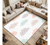 Cute Cartoon Face Cloud Seamless Dot Area Rugs Living Room Large 120x170 cm Washable Vintage Soft Rug Modern Non Slip Floor Carpet Mat for Bedroom Kitchen Dining Room