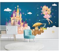 Cute Cartoon Fairy Castle White Clouds Art 3D Wallpaper Silky Texture Home Study Office Grey Dining Room Sofa Bedroom Living Room TV Backdrop-150cm×105cm
