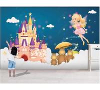 Cute Cartoon Fairy Castle White Clouds Art 3D Wallpaper Textured Silk Easy Install Living Room Sofa Bedroom Dining Room Home Decoration Wall-400cm×280cm