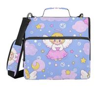 Cute Cartoon Fairy Star Purple Peach 3 Rings 1.5 inch Binder with Zipper with Shoulder Strap & Handle Waterproof Documents Files Storage Bag for School