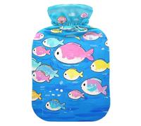 Cute Cartoon Fish Blue Sea hot Waterbottle with Soft Cover, 1L hot Compress Bag for Arthritis, Neck Shoulder Warmer, Bolsa para agua Caliente para Dolor