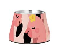 Cute Cartoon Flamingo Pink Pets Food Bowls Non Slip Stainless Steel Metal Pets Bowls for Slow Feed Dogs Whisker Fatigue