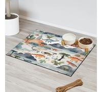 Cute Cartoon Forest Dinosaur Pet Feeding Mat for Cat Dog Water Bowl Food Mats Pet Feeding Mats Absorbent Nti-Slip Contain Spills Protects Floors Placemat 43.1 x 76.2 cm