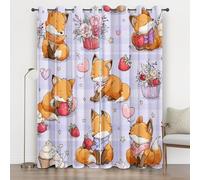 Cute Cartoon Fox 3D Print Blackout Curtains 102 Inches Long, Animal Kid Eyelet Curtains, Thermal Insulated Energy Saving for Living Room Bedroom Window Privacy Drapes 2 Panels Home Decor, Purple c8G6