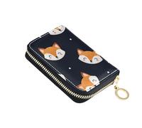 Cute Cartoon Fox Navy Blue Womens Wallet Small RFID Blocking Credit Card Wallets Scan Proof Travel Cash Wallet with Coin Pocket