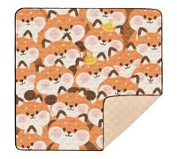 Cute Cartoon Fox Orange Large Non-Slip Baby Playmat for Floor Cozy Breathable Activity Entertainment Mat for Baby Kids Toddlers Infants, 50'' x 50''