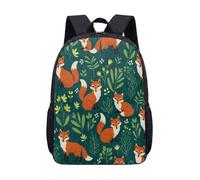 Cute Cartoon Fox Print Backpack 17 Inch for Kids Children School Students, Forest Night Illustration Flat Design Bag (03)