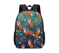 Cute Cartoon Fox Print Backpack 17 Inch for Kids Children School Students, Forest Night Illustration Flat Design Bag (02)