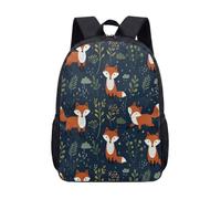 Cute Cartoon Fox Print Backpack 17 Inch for Kids Children School Students, Forest Night Illustration Flat Design Bag (01)