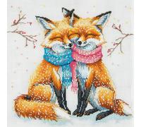 Cute Cartoon Foxes Hug Together DIY 11CT Counted Cross Stitch Kits for Beginners Easy Stamped Fabric Embroidery Needlecraft Art Wall Decor 38x38cm(5)