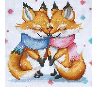 Cute Cartoon Foxes Hug Together DIY 11CT Counted Cross Stitch Kits for Beginners Easy Stamped Fabric Embroidery Needlecraft Art Wall Decor 38x38cm(7)