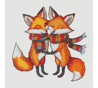 Cute Cartoon Foxes Hug Together DIY 11CT Counted Cross Stitch Kits for Beginners Easy Stamped Fabric Embroidery Needlecraft Art Wall Decor 38x38cm(2)