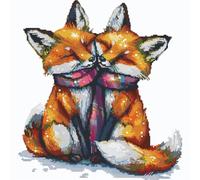 Cute Cartoon Foxes Hug Together DIY 11CT Counted Cross Stitch Kits for Beginners Easy Stamped Fabric Embroidery Needlecraft Art Wall Decor 38x38cm(3)