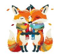 Cute Cartoon Foxes Hug Together DIY 11CT Counted Cross Stitch Kits for Beginners Easy Stamped Fabric Embroidery Needlecraft Art Wall Decor 38x38cm(4)
