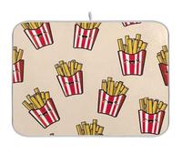 Cute Cartoon Fries Beige Dish Drying Mats for Kitchen Counter Reversible Dishes Pad Absorbent Kitchen Counter Mat, 16x18in