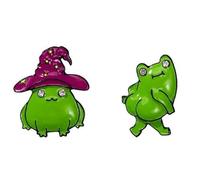 Cute Cartoon Frog Enamel Lapel Pin Set, Funny Witch Hat Heart Hand Wave Space Animal Brooch, Whimsical Statement Badge for Jackets Backpacks Hats, Unique Gift for Frog Lovers, Zinc, no gemstone