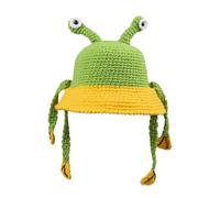 Cute Cartoon Frog - Knitted Bucket Hat - Warm Hat With Earmuffs Autumn With Earmuffs Winter | Handmade Crochet Wide Brim Design To Make Your Face Look Smaller