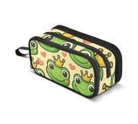 Cute Cartoon Frog Prince Crowns Pencil Pouches Zipper Pencils Case Pencils Storage Bags Classroom Pen Bag Boys Travel Kids Stationery Back to School Supply 8.86x3.54x4.33in