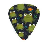 Cute cartoon frog printed guitar picks, 12-piece set with thin, medium, and thick styles, comes with a storage case