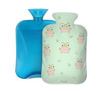Cute Cartoon Frogs Green Hot Water Bottle with Cover, 2L Large Capacity Hot Water Bag for Hot Cold Compress, Hand Feet Warmer, Neck Shoulder Pain Relief