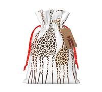 (Cute Cartoon Funny Giraffes) Christmas Burlap Gift Bags, Eco-Friendly Polyester Drawstring Pouches For Holiday, Birthday & Party Gift Packaging S