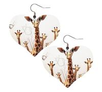 Cute Cartoon Funny Giraffes Heart Earrings Faux Leather Double Sided Drop Dangle Earrings Fashion Lightweight Jewelry Gifts For Women'S Ear Accessories