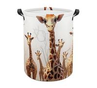Cute Cartoon Funny Giraffes Laundry Basket with Handles, Laundry Hamper with Internal Support, Foldable Waterproof Clothes Hamper 44x35cm for Bedroom, Bathroom, Laundry Room, Living Room