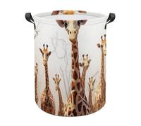 Cute Cartoon Funny Giraffes Laundry Basket with Handles, Laundry Hamper with Internal Support, Foldable Waterproof Clothes Hamper 44x44cm for Bedroom, Bathroom, Laundry Room, Living Room