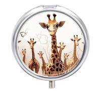 Cute Cartoon Funny Giraffes Pill Box Medicine Pill Organizer 3 Compartment Daily Pill Case Small Pill Container Round Pill Holder Travel Pill Box Metal Pill Case for Purse Pocket