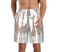 Cute Cartoon Funny Giraffes Print Mens Swim Trunks Quick Dry Swim Shorts Swimsuits with Pockets Beach Shorts for Men, White, L