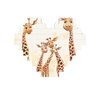 Cute Cartoon Funny Giraffes Printed Jigsaw Puzzle 10.8x12.8 CM, Heart-Shaped Puzzle Challenging Game for Adults Gifts, Family Fun Decorative Wall Decor
