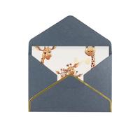 Cute Cartoon Funny Giraffes Printed Pearl Paper Greeting Card, Black ¨C Folded Blank Cards with Gold Trim for Weddings, Birthdays, Christmas
