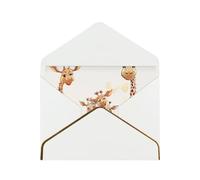 Cute Cartoon Funny Giraffes Printed Pearl Paper Greeting Card, White ¨C Folded Blank Cards with Gold Trim for Weddings, Birthdays, Christmas