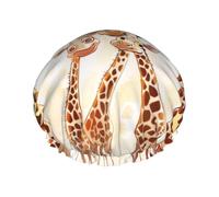Cute Cartoon Funny Giraffes Printed Shower Cap Reusable Bath Cap Women Waterproof Double Layer Bath Hair Caps, Keeps Hair Dry, Fits All Head