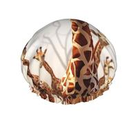 Cute Cartoon Funny Giraffes Shower Cap for Women Double Layers Thick Hair Caps Reusable Waterproof Bath Caps with Elastic Band Hair Hat Washable Shower Hat for Men Women Spa Salon