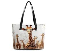Cute Cartoon Funny Giraffes Tote Bag Large Soft Leather Purse with Zipper Lightweight Ladies Shoulder Handbag