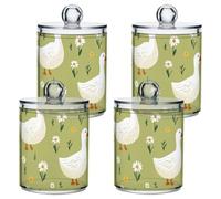 Cute Cartoon Garden gooses Green Clear Plastic Makeup Organizer Storage with lid Dresser Essentials Decorative storage bin for Cotton Swabs,Cotton Pads,Floss Picks,Paper Clips,Hair Clips 4 Pack