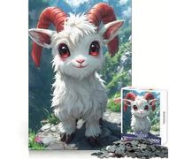 Cute Cartoon Goat in Mountain Landscape 1000 Pieces Puzzles for Adults DIY Fun Tight Connection Pattern Build Xmas Present (50x75cm)