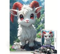 Cute Cartoon Goat in Mountain Landscape Jigsaw Puzzle 1000 Piece for Adults Tension Relief FreeTime Game Playful Challenge (38x26cm)