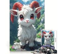 Cute Cartoon Goat in Mountain Landscape Jigsaw Puzzles 1000 Pieces for Adults Strong Logic Color Fast Fun Challenge (38x52cm)