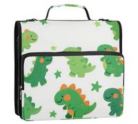 Cute Cartoon Green Dinosaur 1.5-Inch 3-Rings Sturdy Zipper Binder with Handle Waterproof Document Binder Organizer for Middle Student Clip de cremallera resistente