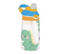 Cute Cartoon Green Dinosaur Sports Water Bottles with Silicone Straw Leak Proof Toddler Cup for Sports, Travel and School termo de agua
