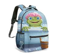 Cute Cartoon Green Frog Rucksack 40 cm, Big Eyed Frog on Lily Pad 360 Full Print School Bag, Vibrant Pond Art Theme (02)