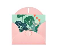 Cute Cartoon Green Plant Print Shimmer Blank Greeting Cards with Envelopes, Elegant DIY Invitations,Thank You Notes