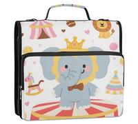 Cute Cartoon Grey Circus Elephants 1.5 Inch 3 Rings Office Binder Organizer with Shoulder Strap Includes Zip Pocket Document Organizer Bag for Office School Encuadernador de cartera