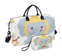 Cute Cartoon Grey Circus Elephants Decorative Carry On Personal Item Bag Gym Sports Duffel Bags with Adjustable Strap for Workout 2 Pcs Set bolso de Mano para viajar en Avion