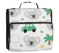 Cute Cartoon Grey Koala 1.5-Inch 3-Rings Sturdy Zipper Binder with Shoulder Strap Includes Zip Pocket Portfolio Binder for School/Office Clip de cremallera escolar