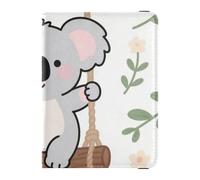 Cute Cartoon Grey Swing Koala Leather Passport Holders for travel Vaccine Case Protector Cover Passport Cover with RFID Blocking for women Lightweight