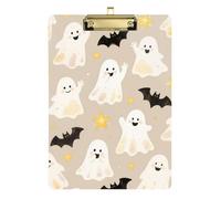 Cute Cartoon Halloween White Ghosts Acrylic clipboards Transparent Standard Letter A4 Size Acrylic Cute for Football Softball Coaching Gold 12x9in Tabla para escribir con Clip