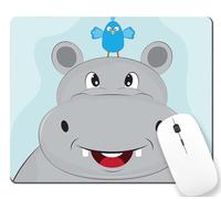 Cute Cartoon Head Of Hippo With Small Bird Mouse Mat Soft Mousepad Rubber Base Mouse Pads For Laptop Work Office 25X30Cm